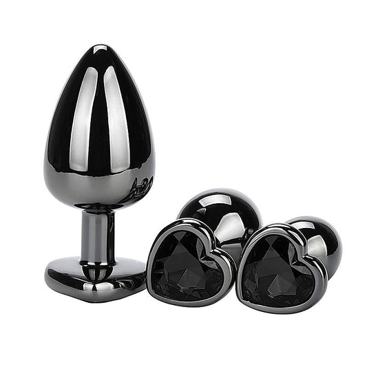 Heart Jeweled Black Stainless Steel Butt Plug Small