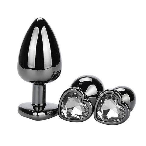 Heart Jeweled Black Steel Butt Plug Medium by BDStyle - Butt Plugs