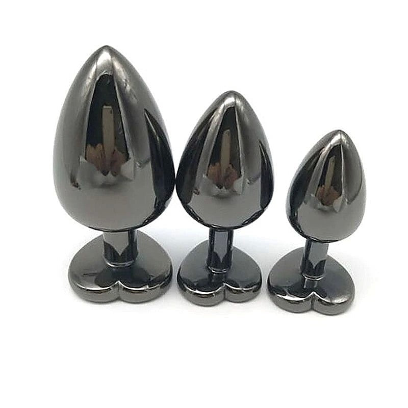 Heart Jeweled Black Steel Butt Plug Medium by BDStyle - Butt Plugs