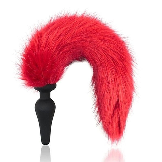 Silicone Anal Plug With Red Faux Fox Tail