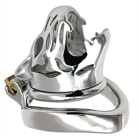 Tiger Head Bend Ring Steel Cock Cage by BDStyle - Male Chastity