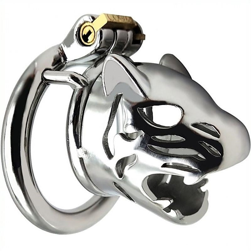 Premium Tiger Head Steel Cock Cage by BDStyle - Male Chastity