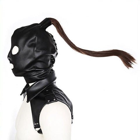 Premium Bondage Hood With Pony Tail by BDStyle - Bondage Hoods