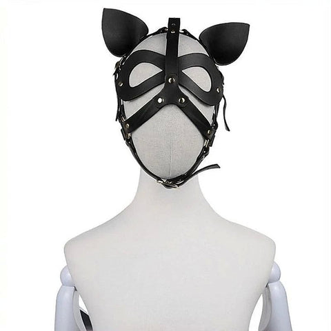 Bondage Leather Cat Mask With Ears by BDStyle - Butt Plugs