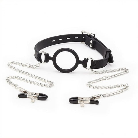 Silicone O Ring Gag With Nipple Clamp by BDStyle - Bondage Gags and Bits
