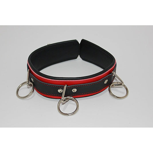 BondageInc Bondage Red and Black Collar with O-Rings - Collars and Leads