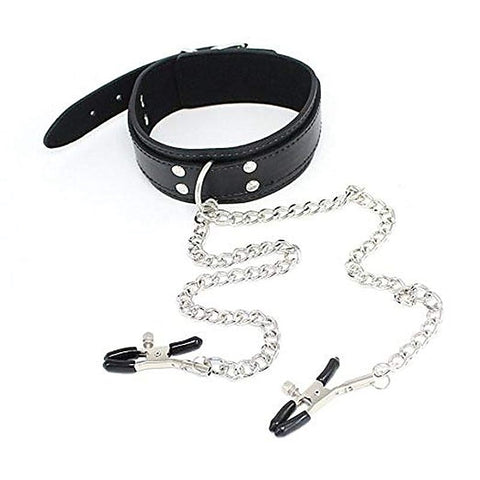 Slave Collar Leather and Nipple Clamps by BDStyle - Collars and Leads