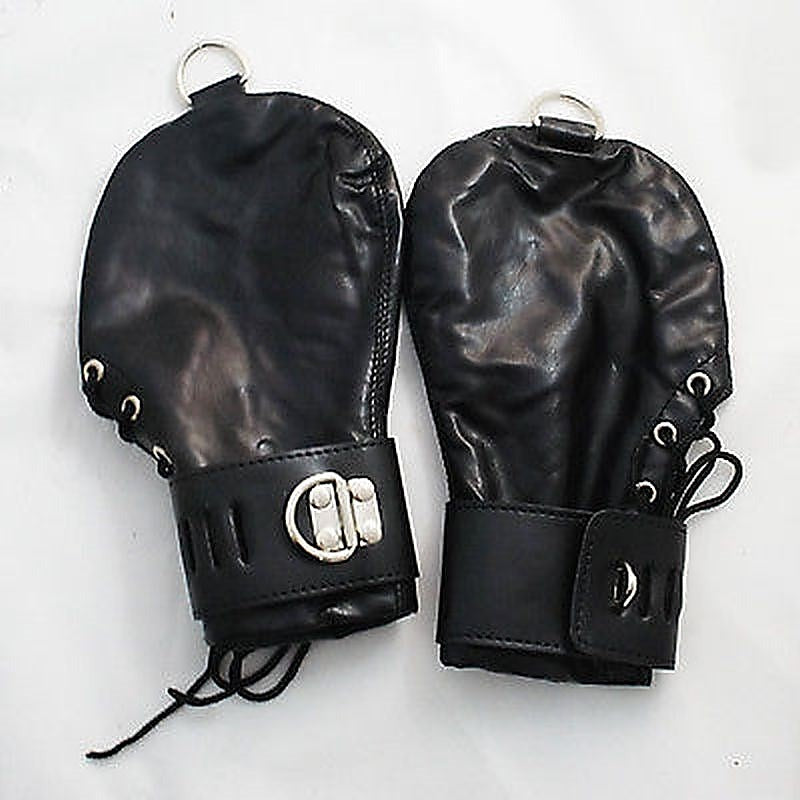 Lace Up Leather Mitts with Wrist Cuffs by BDStyle - Cuffs and Restraints