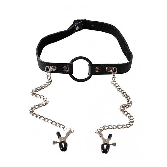 O-Ring Gag with Nipple Clamps Light