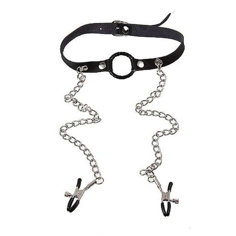 O-Ring Gag with Nipple Clamps by BDStyle - Bondage Gags and Bits