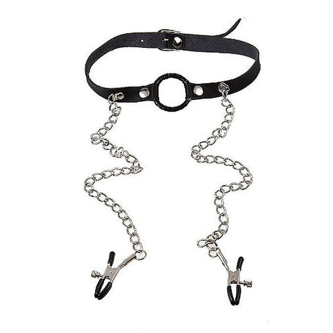 O-Ring Gag with Nipple Clamps by BDStyle - Bondage Gags and Bits