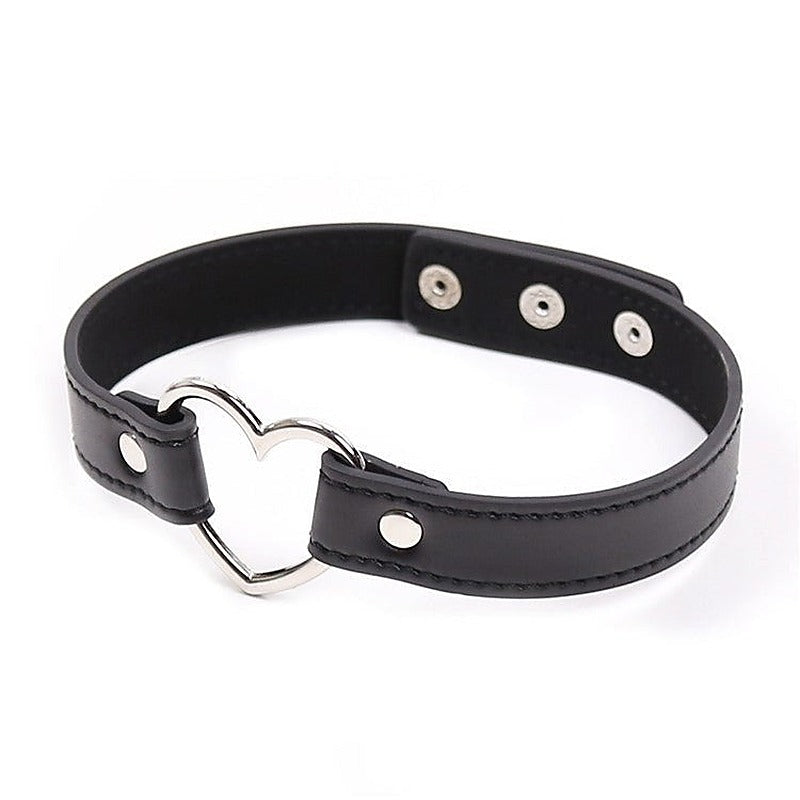Leather Collar With Metal Heart by BDStyle - Collars and Leads