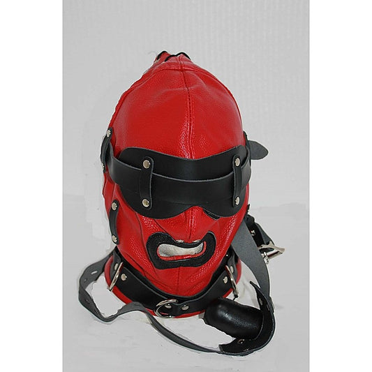 Hell Fire Slave Hood & Blindfold Faux Leather Red & Black
