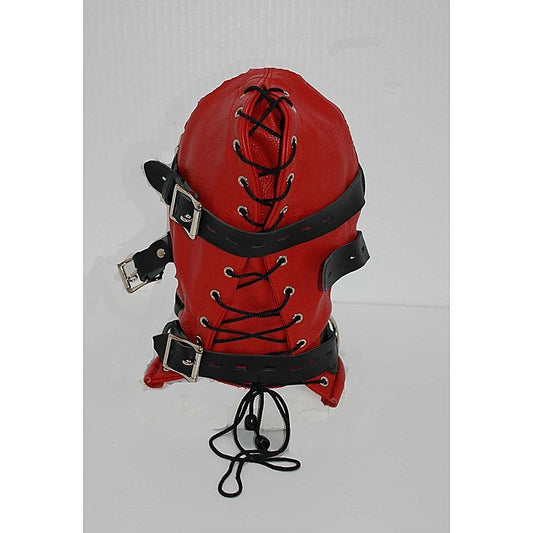 Hell Fire Slave Hood & Blindfold Faux Leather Red & Black