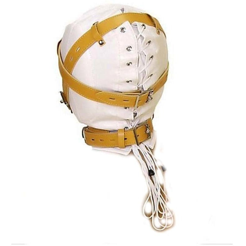 Obey Sir Sensory Deprivation Hood White Leather - Bondage Hoods