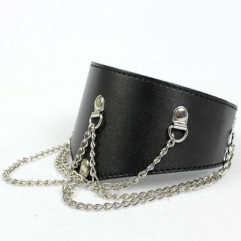 BDStyle Heavy Black Fetish Posture Collar - Adjustable Chains - Collars and Leads