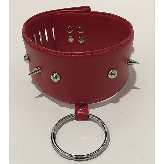 Spiked Bondage Collar Metal O Ring - Collars and Leads