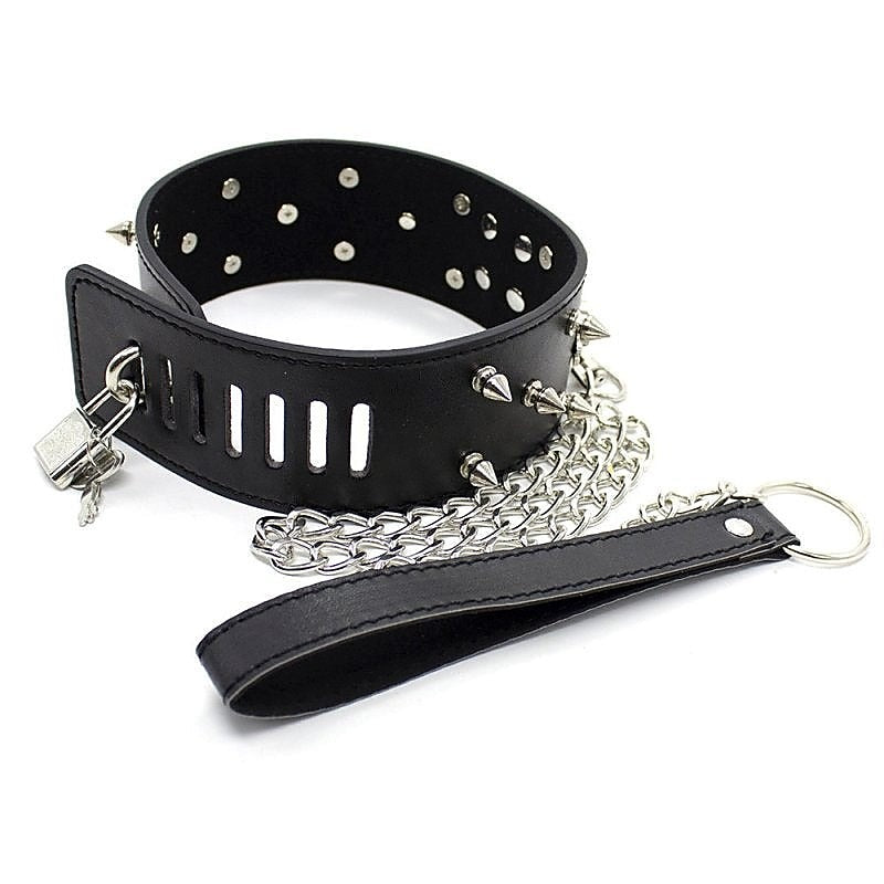 Flat Head Collar Lockable With Full Spikes by BDStyle - Anal Beads and Balls