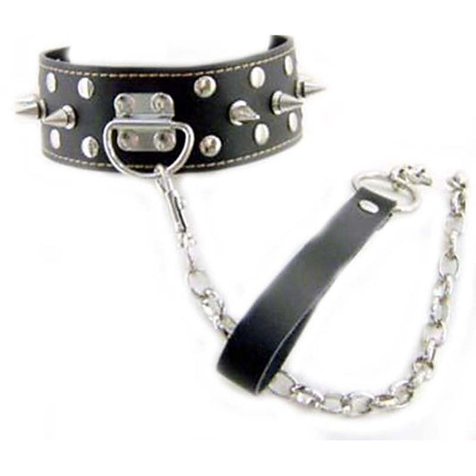 BDStyle Evil Bondage - Spiked Leather Collar with Lead - Collars and Leads