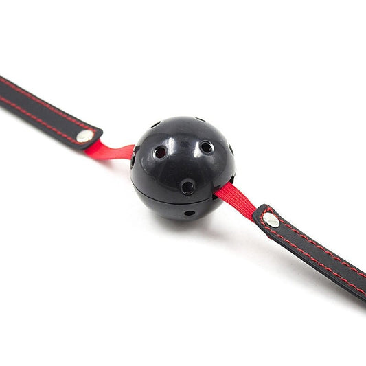 Pin Buckle Breathable O Ring Red & Balck Strap Ball Gag - Bondage Gags and Bits