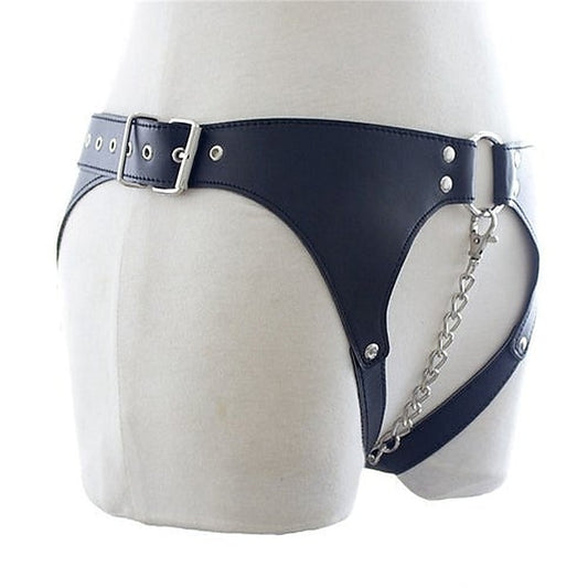 Leather & BDSM Thong with Chain - Male Chastity