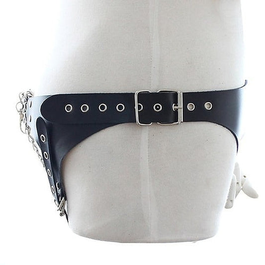 Leather & BDSM Thong with Chain - Male Chastity