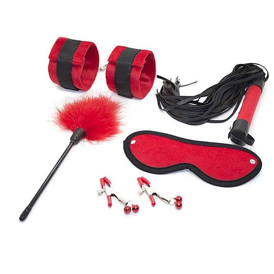 Downy Fetish Play Kit 5 Pcs Black And Red - Sex Kits