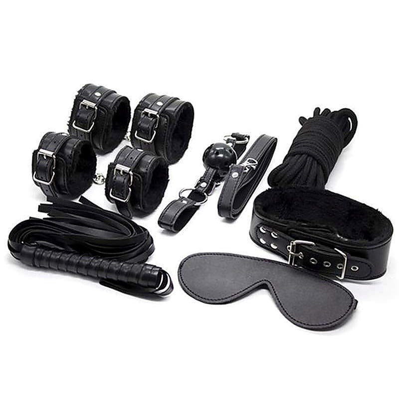 Plush SM Bondage Kit 7 Pcs Black - Bondage Kits