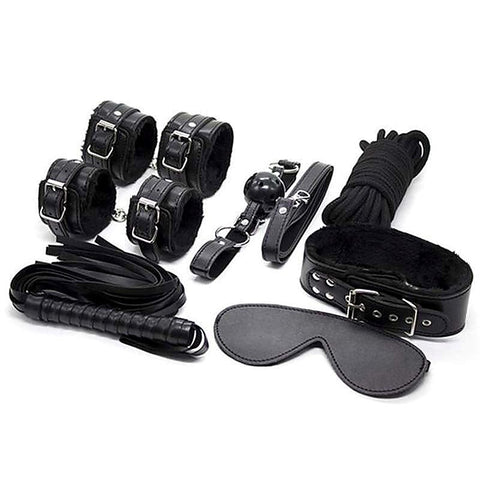 Plush SM Bondage Kit 7 Pcs Black - Bondage Kits