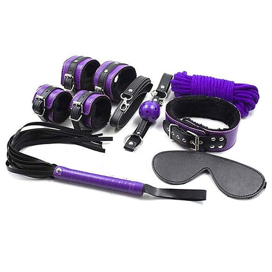 Purple And Black Fur Lined Bondage Kit 7 Piece