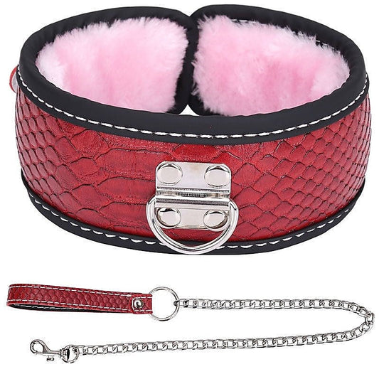 Colorful BDSM Collar With Lead - Steel Sex Toys