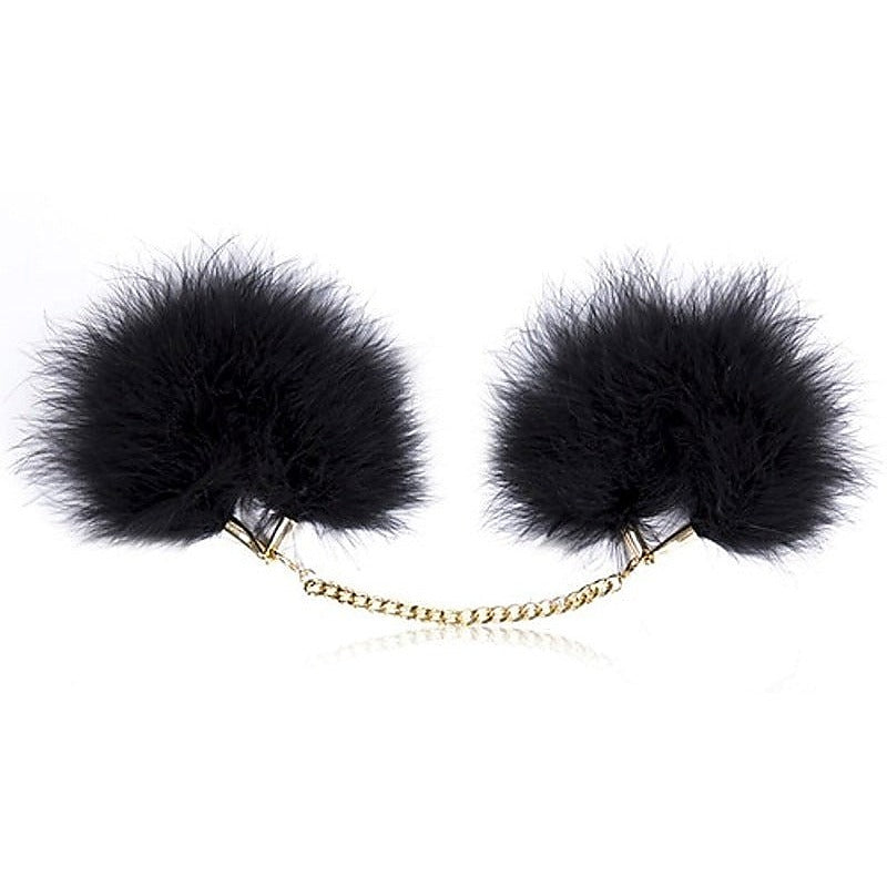 Fur Cuffs with Golden Chain by BDStyle - Cuffs and Restraints