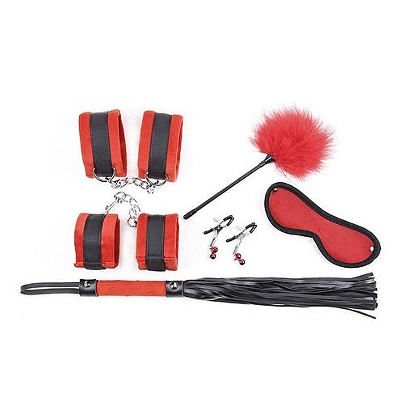 Black and Red Plushy 6 Piece Bondage Kit by BDStyle - Bondage Kits