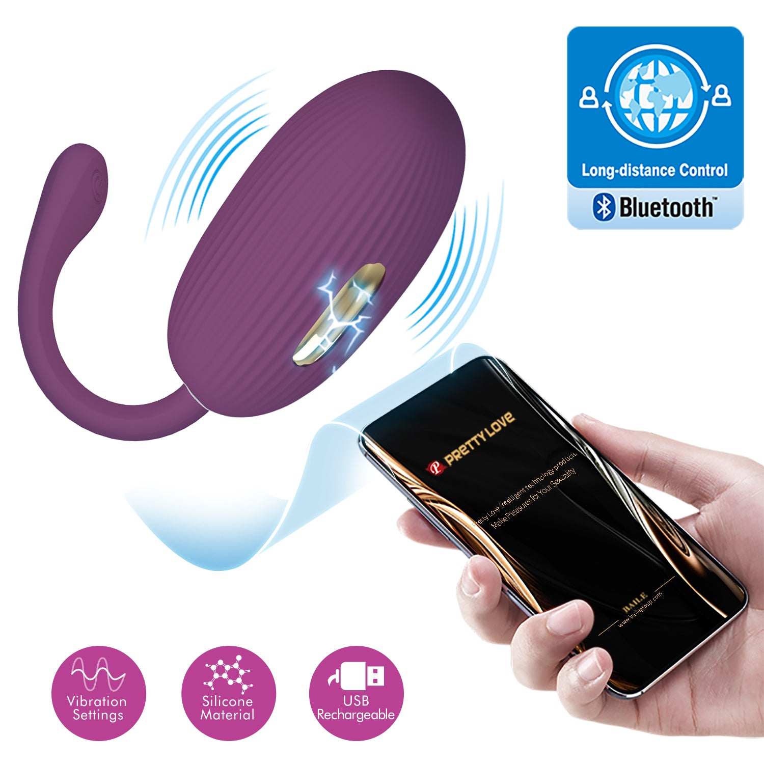 Baile Doreen App Control Love Egg Vibrators Purple Love Eggs and Kegel Exercisers