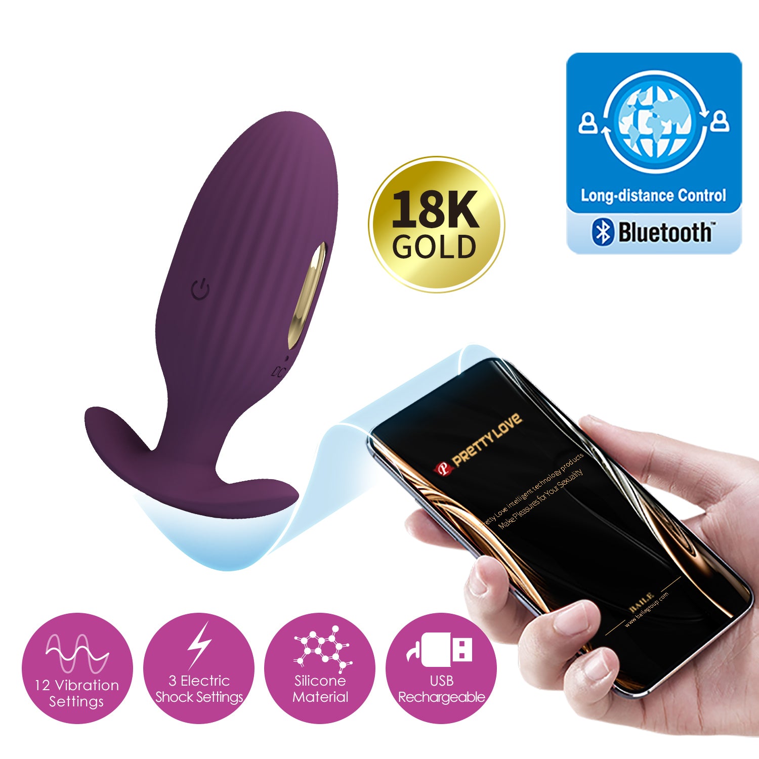 Pretty Love Jefferson App Control Butt Plug Byzantium Default Title Butt Plugs