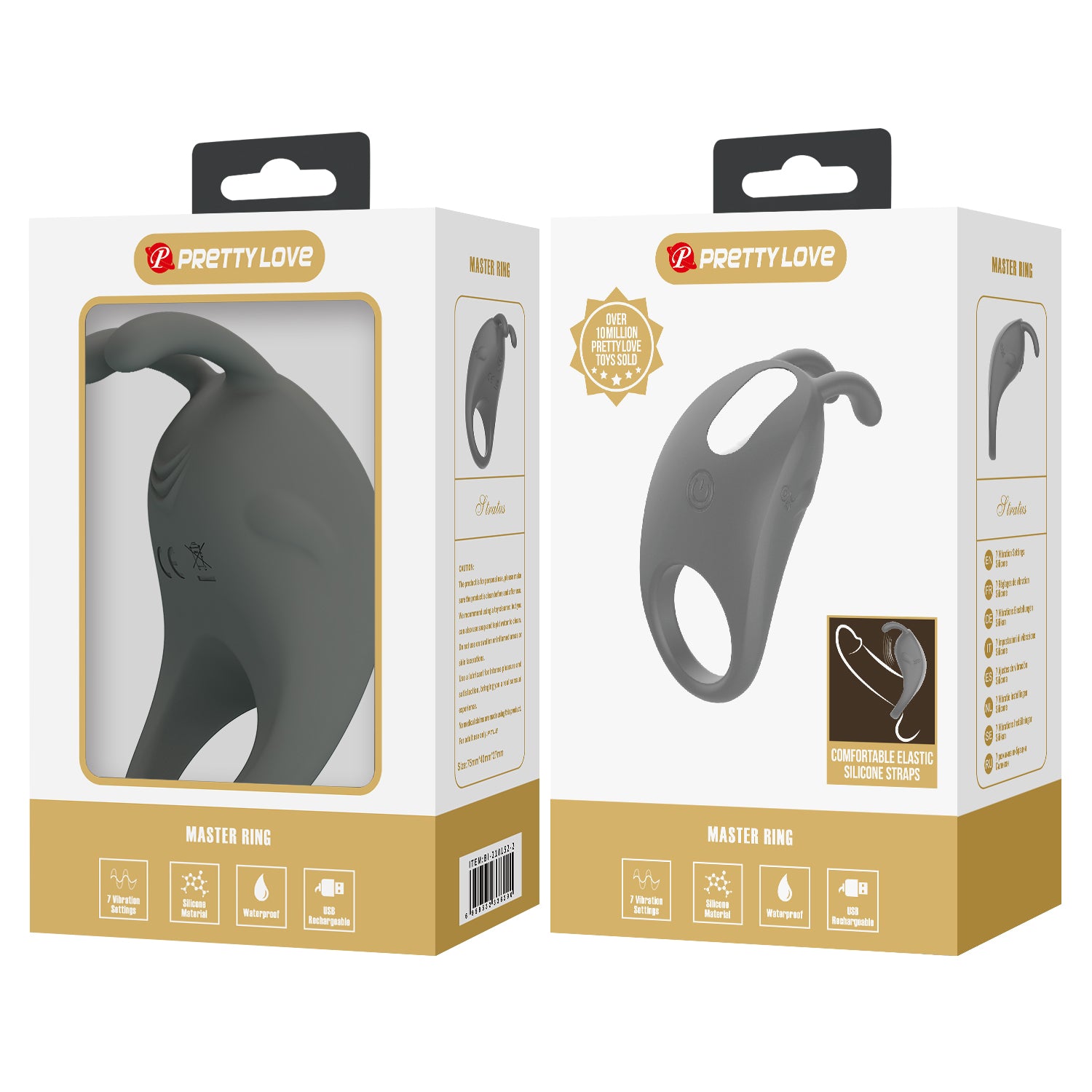 Pretty Love Stratus Rechargeable Master Cock Ring Grey Vibrating Cock Rings