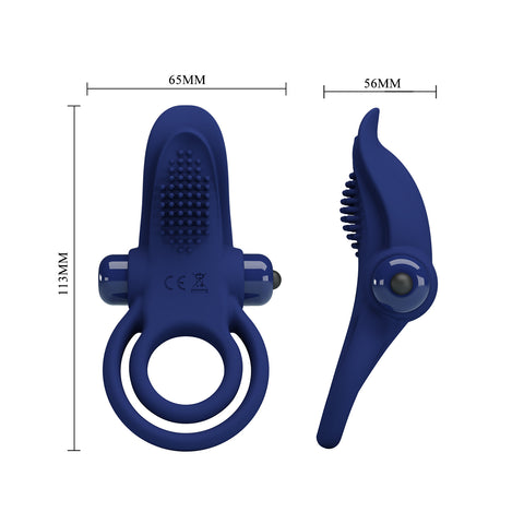 Pretty Love Bronson Silicone Vibrating Cock Ring Navy Blue - Vibrating Cock Rings