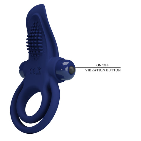 Pretty Love Bronson Silicone Vibrating Cock Ring Navy Blue - Vibrating Cock Rings