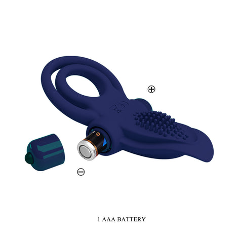 Pretty Love Bronson Silicone Vibrating Cock Ring Navy Blue - Vibrating Cock Rings