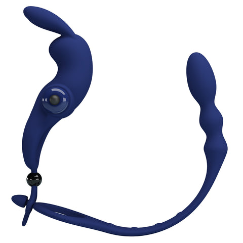 Pretty Love Ayad Powerful Cock Ring Plug Navy Blue - Vibrating Cock Rings