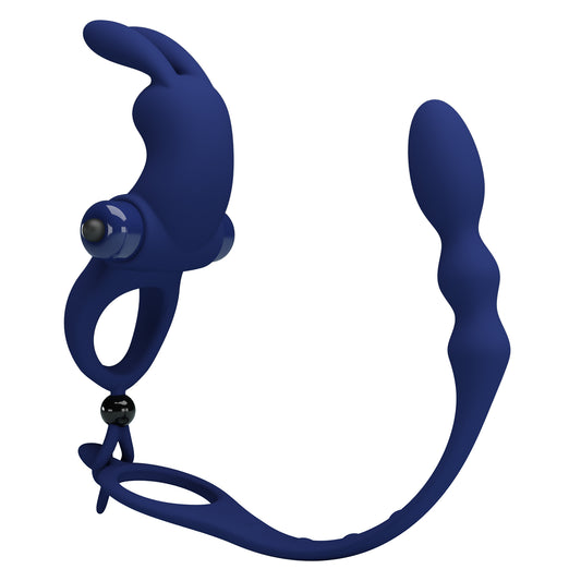 Pretty Love Ayad Powerful Cock Ring Plug Navy Blue - Vibrating Cock Rings
