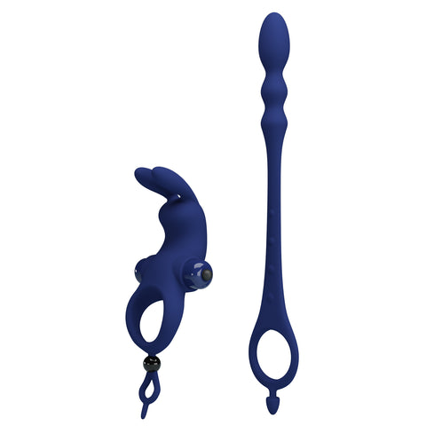 Pretty Love Ayad Powerful Cock Ring Plug Navy Blue - Vibrating Cock Rings