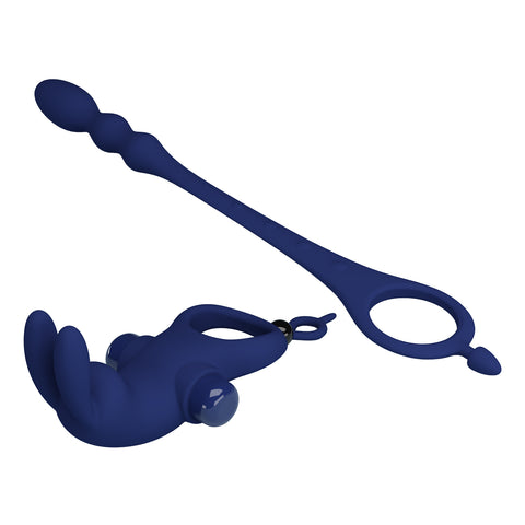 Pretty Love Ayad Powerful Cock Ring Plug Navy Blue - Vibrating Cock Rings