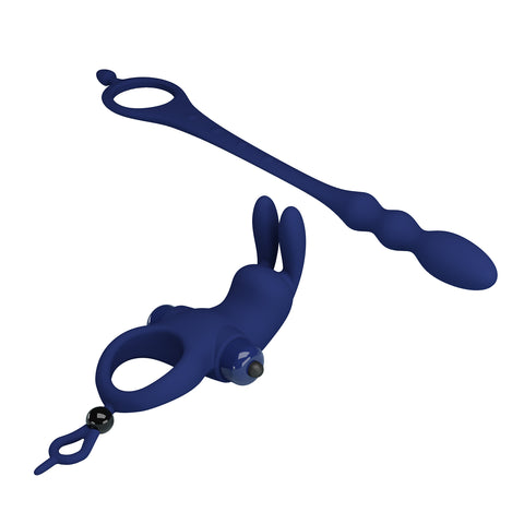 Pretty Love Ayad Powerful Cock Ring Plug Navy Blue - Vibrating Cock Rings