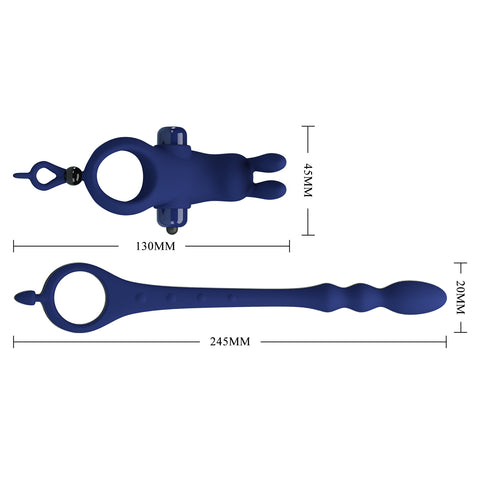 Pretty Love Ayad Powerful Cock Ring Plug Navy Blue - Vibrating Cock Rings
