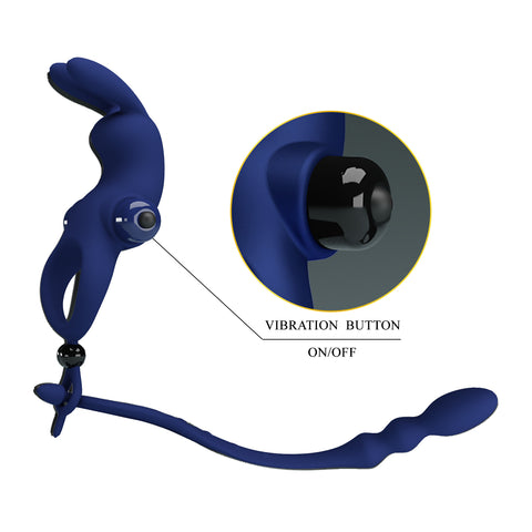 Pretty Love Ayad Powerful Cock Ring Plug Navy Blue - Vibrating Cock Rings
