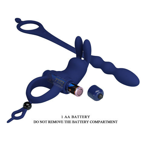 Pretty Love Ayad Powerful Cock Ring Plug Navy Blue - Vibrating Cock Rings