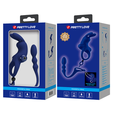 Pretty Love Ayad Powerful Cock Ring Plug Navy Blue - Vibrating Cock Rings