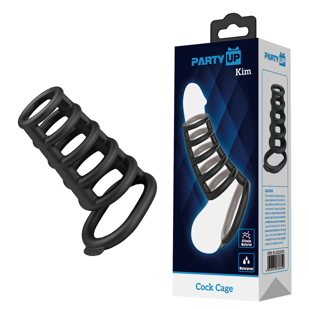 Party Up KIM Mens Stretchy Cock Ring Cage Black Stretchy Cock Rings