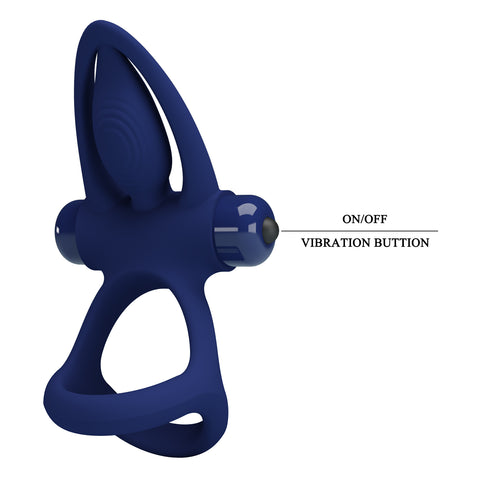 Pretty Love Mat 10 Functions Vibrating Cock Ring Navy Blue - Vibrating Cock Rings